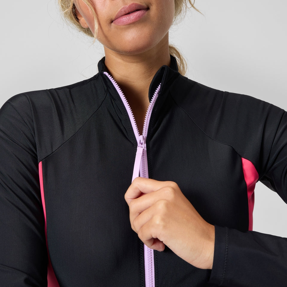 Colourblock Long Sleeve Zip Swimsuit Black/Red | Speedo