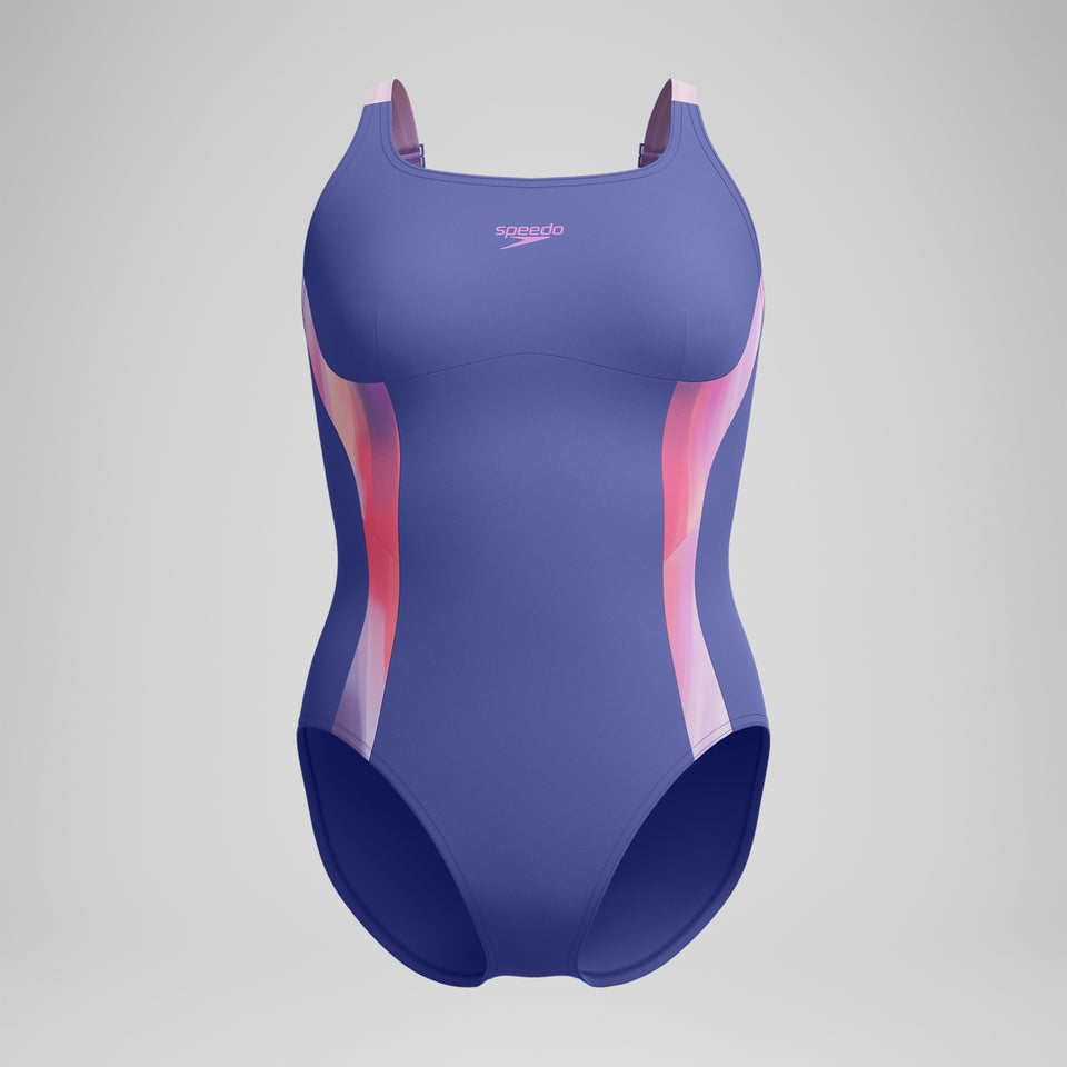 Shaping Printed Splice Swimsuit Blue/Pink | Speedo