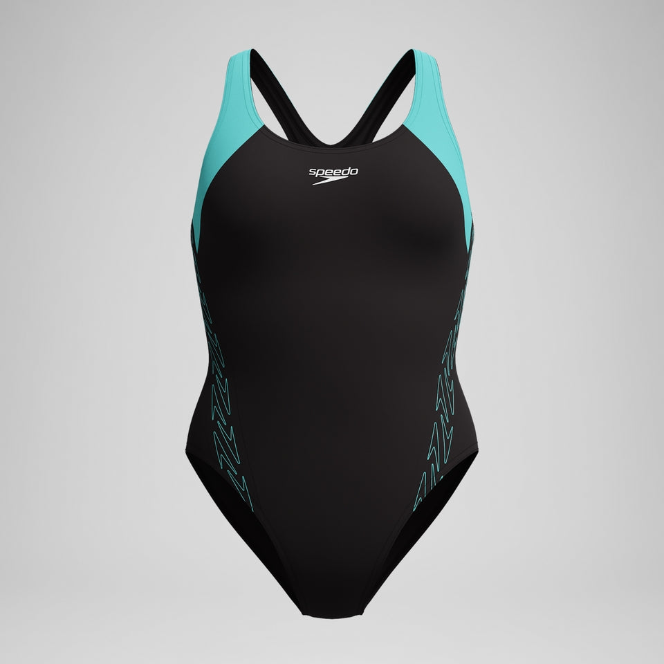 HyberBoom Splice Racerback Swimsuit Black/Turquoise | Speedo