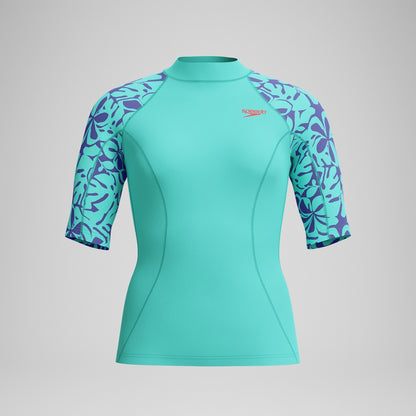 Printed Short Sleeve Rash Top Turquoise | Speedo