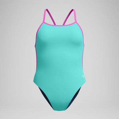 Club Training Solid V Back Swimsuit Turquoise/Pink | Speedo
