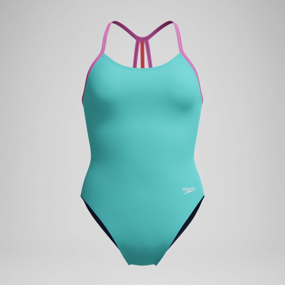 Girls' Club Training Solid Lane Line Back Swimsuit Turquoise/Pink | Speedo