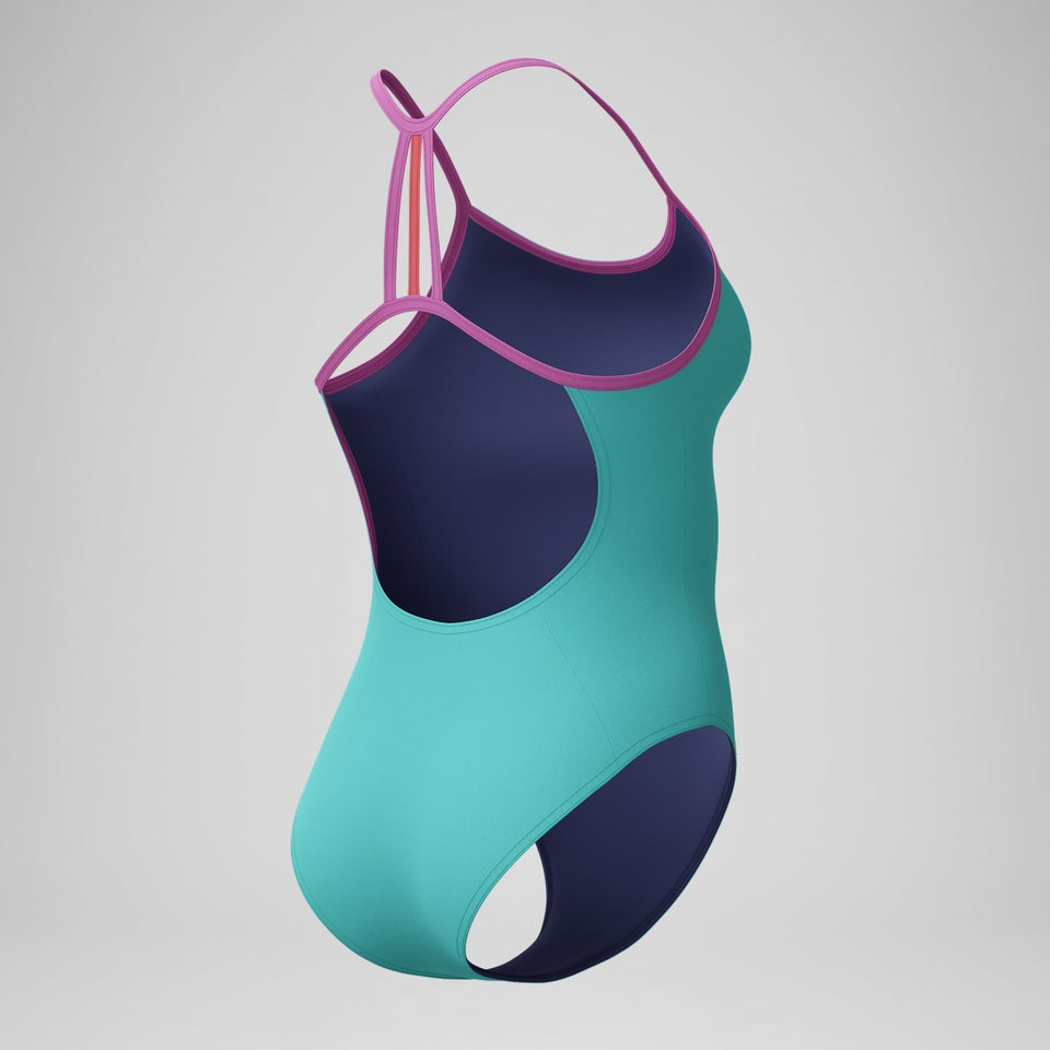 Girls' Club Training Solid Lane Line Back Swimsuit Turquoise/Pink | Speedo