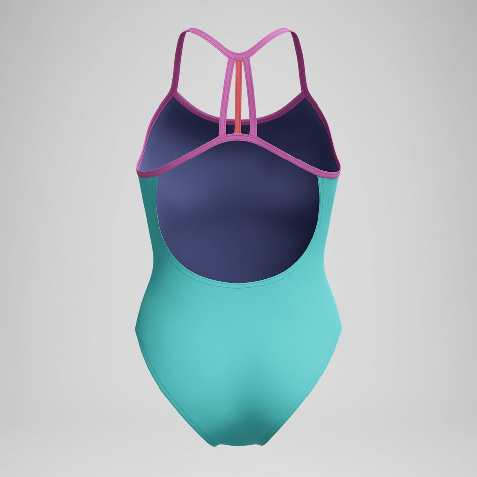 Girls' Club Training Solid Lane Line Back Swimsuit Turquoise/Pink | Speedo