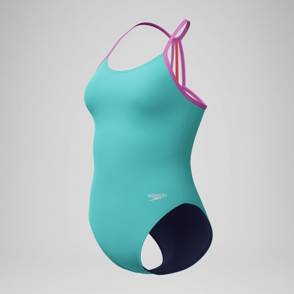 Girls' Club Training Solid Lane Line Back Swimsuit Turquoise/Pink | Speedo