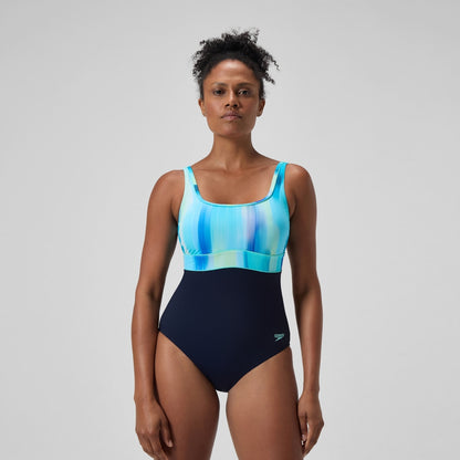 Shaping Printed Contour Eclipse Swimsuit Navy/Green | Speedo