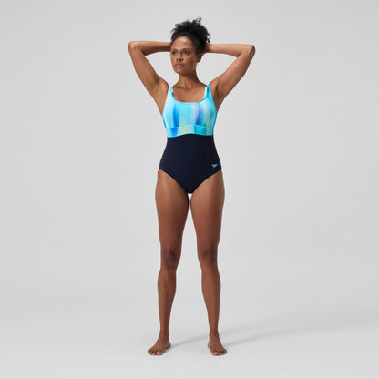 Shaping Printed Contour Eclipse Swimsuit Navy/Green | Speedo
