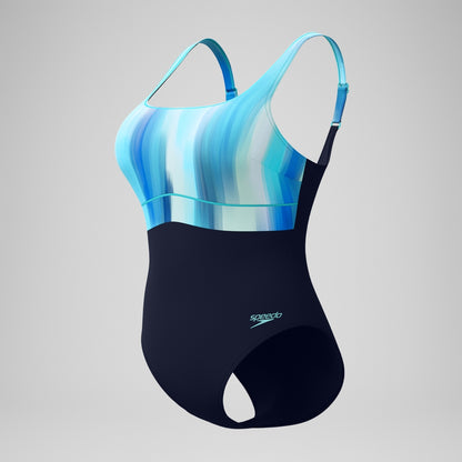 Shaping Printed Contour Eclipse Swimsuit Navy/Green | Speedo