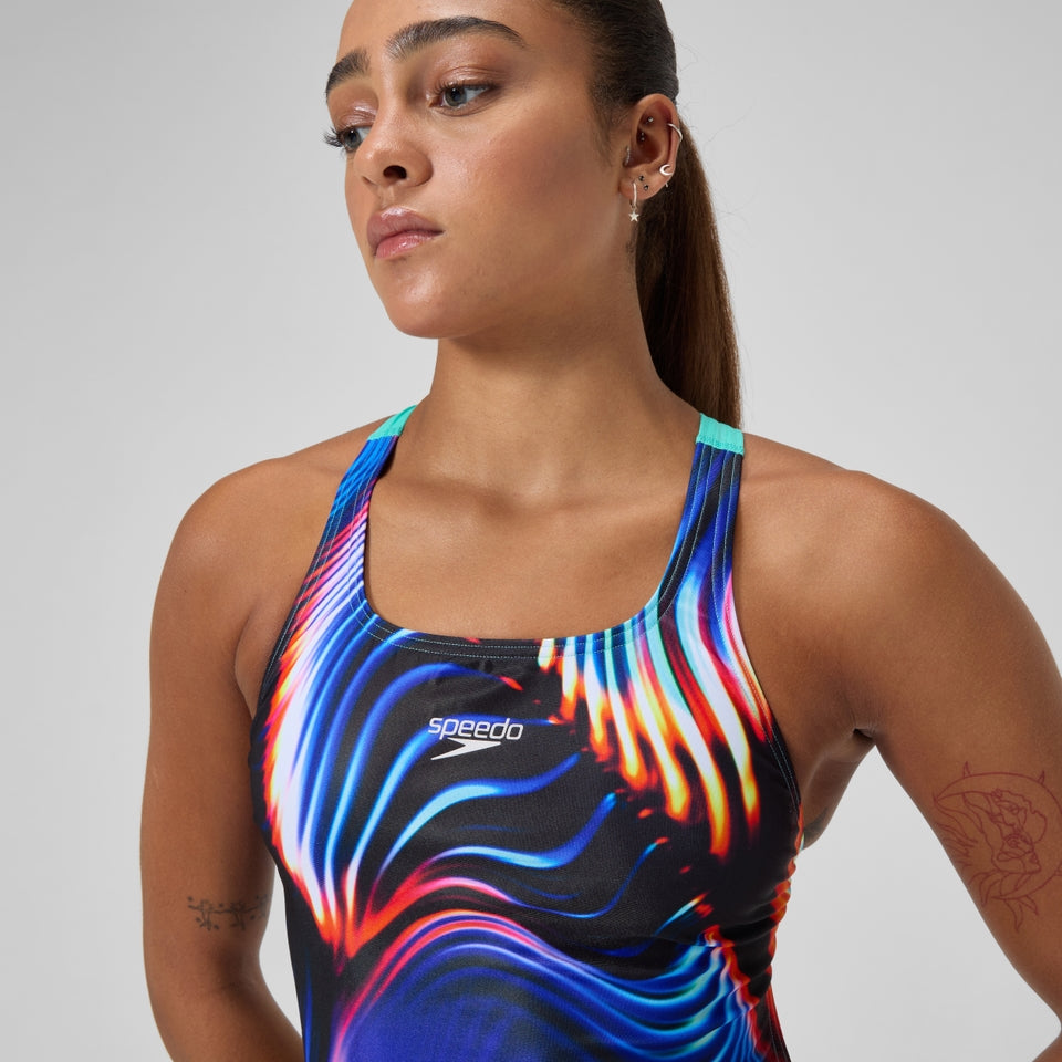 Club Training Printed Leaderback Swimsuit Black/Blue | Speedo