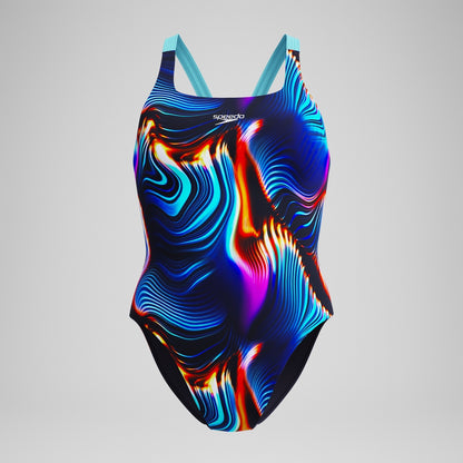 Club Training Printed Leaderback Swimsuit Black/Blue | Speedo