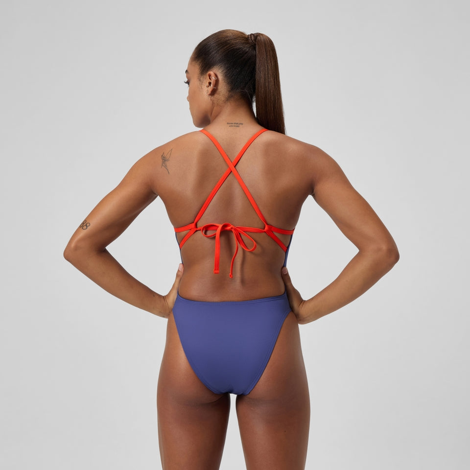 Club Training Solid Tie Back Swimsuit Blue/Pink | Speedo