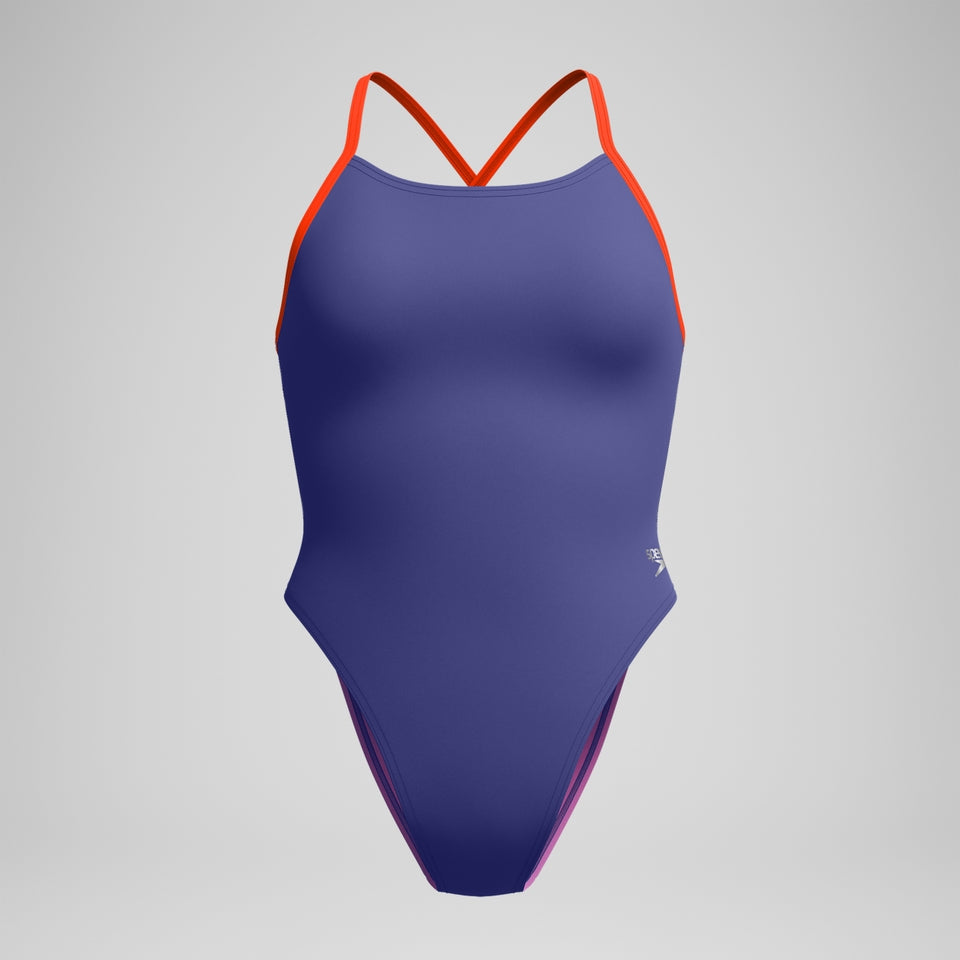 Club Training Solid Tie Back Swimsuit Blue/Pink | Speedo