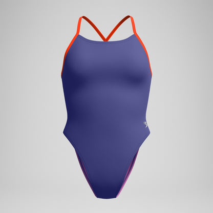 Club Training Solid Tie Back Swimsuit Blue/Pink | Speedo