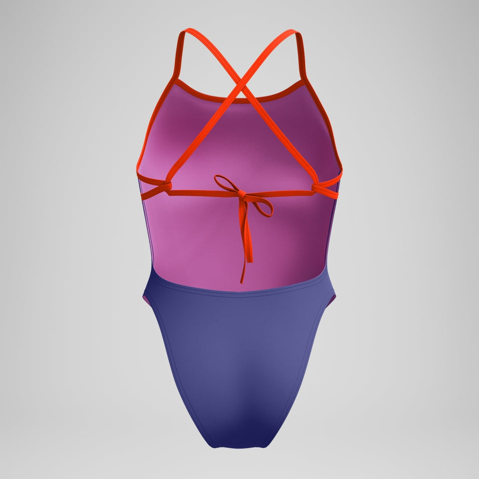 Club Training Solid Tie Back Swimsuit Blue/Pink | Speedo