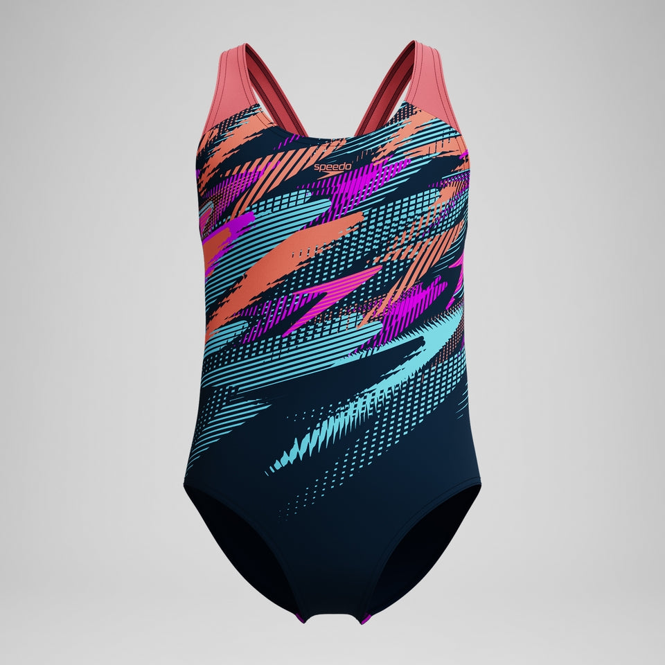 Girls' Digital Placement Splashback Swimsuit DarkTeal/Coral | Speedo