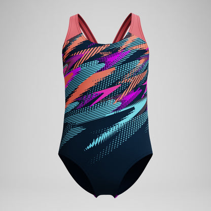 Girls' Digital Placement Splashback Swimsuit DarkTeal/Coral | Speedo