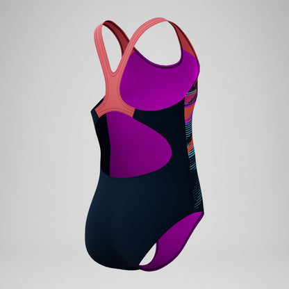 Girls' Digital Placement Splashback Swimsuit DarkTeal/Coral | Speedo