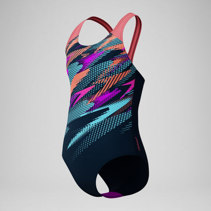 Girls' Digital Placement Splashback Swimsuit DarkTeal/Coral | Speedo