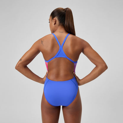 Club Training Printed Turnback Swimsuit Blue/Pink | Speedo