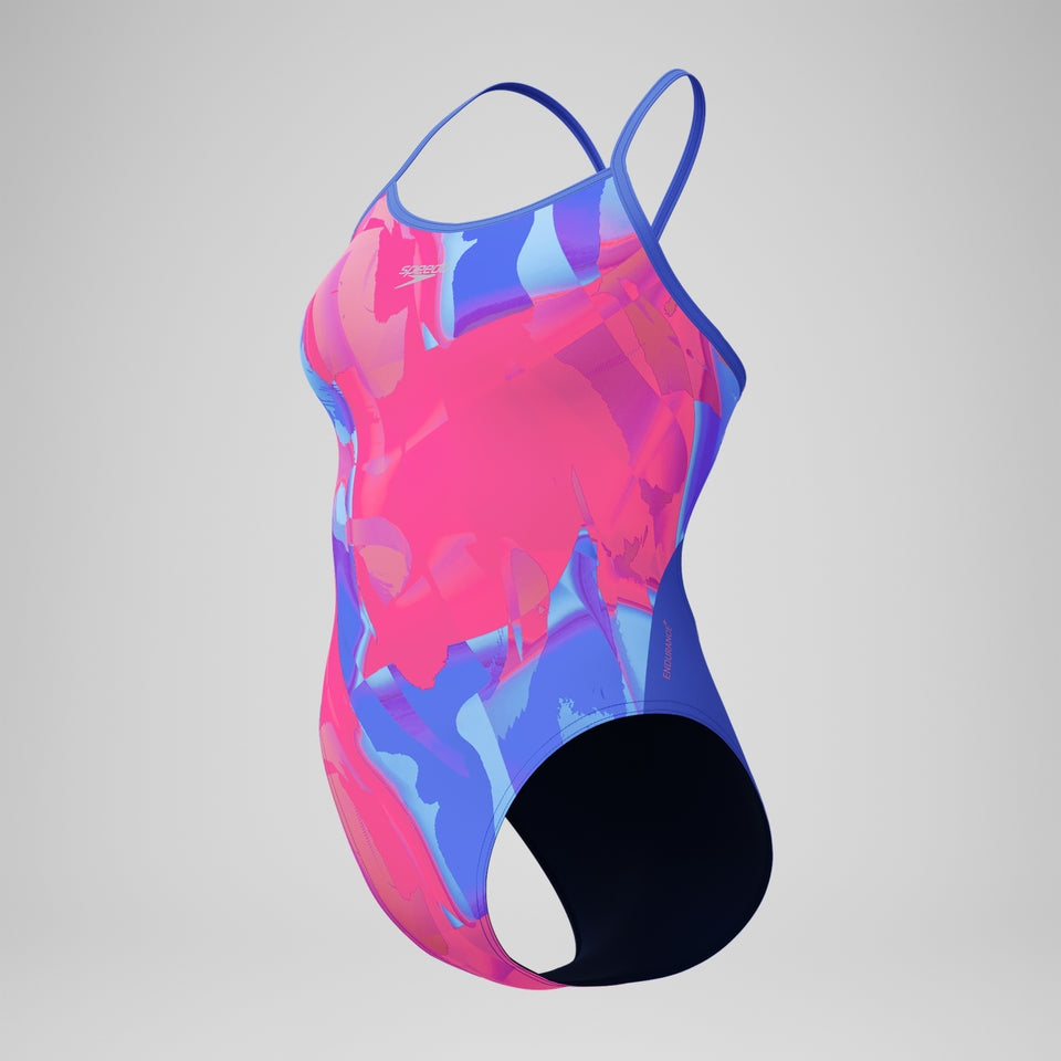 Club Training Printed Turnback Swimsuit Blue/Pink | Speedo