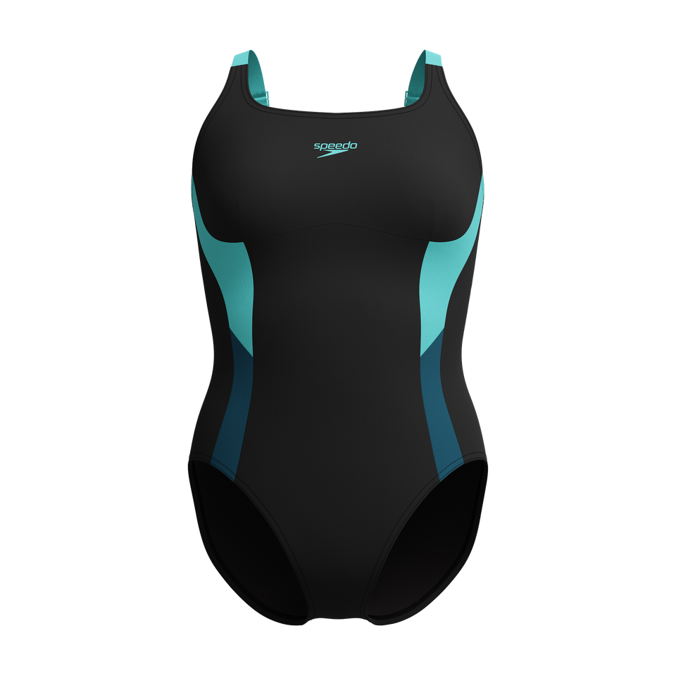 Shaping Solid Splice Swimsuit Black/Turquoise | Speedo