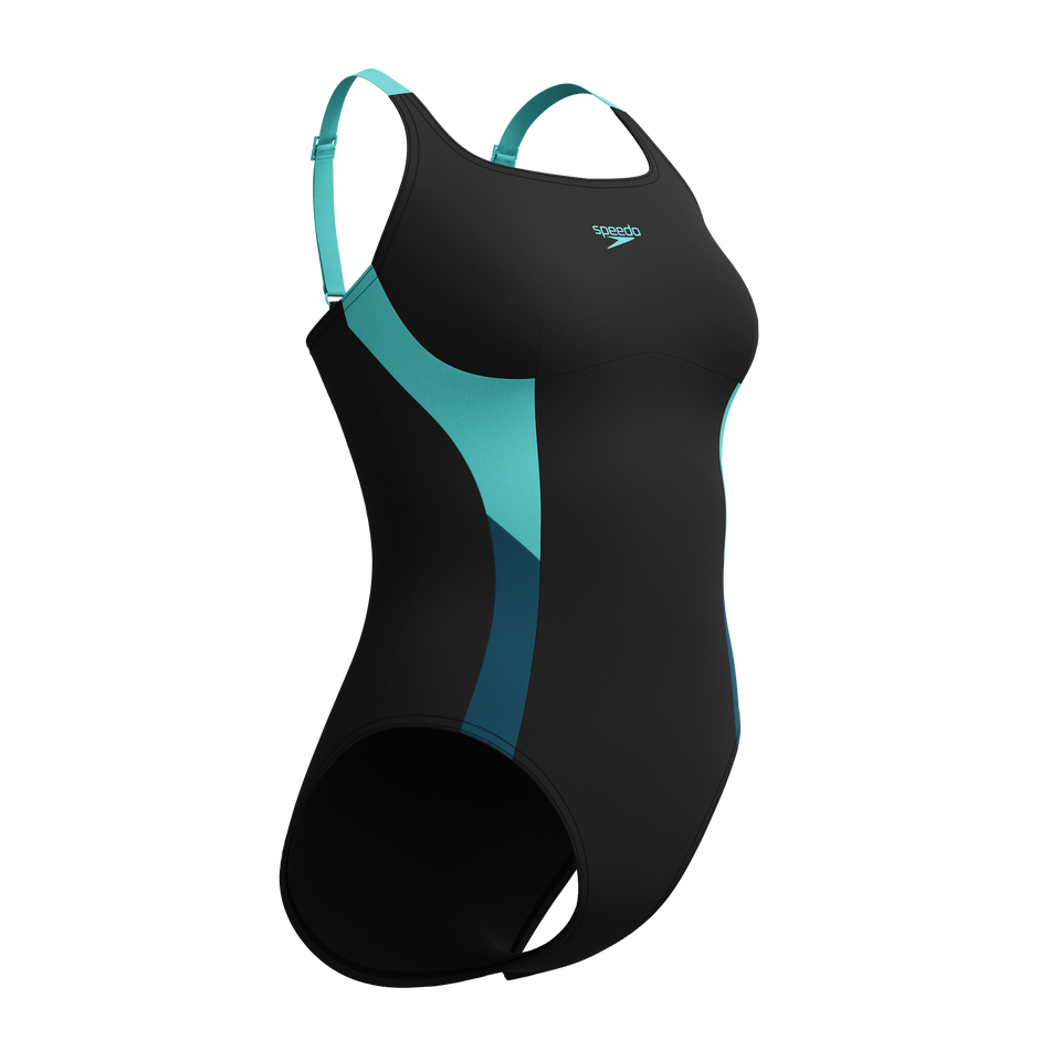 Shaping Solid Splice Swimsuit Black/Turquoise | Speedo