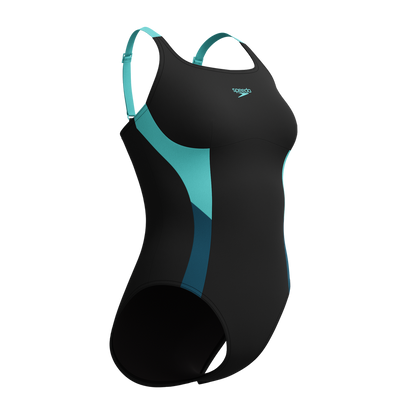 Shaping Solid Splice Swimsuit Black/Turquoise | Speedo