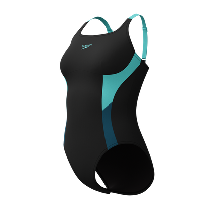 Shaping Solid Splice Swimsuit Black/Turquoise | Speedo