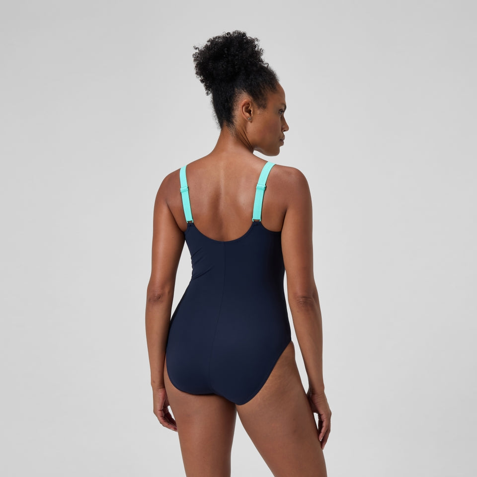 Shaping Solid Splice Swimsuit Navy/Green | Speedo