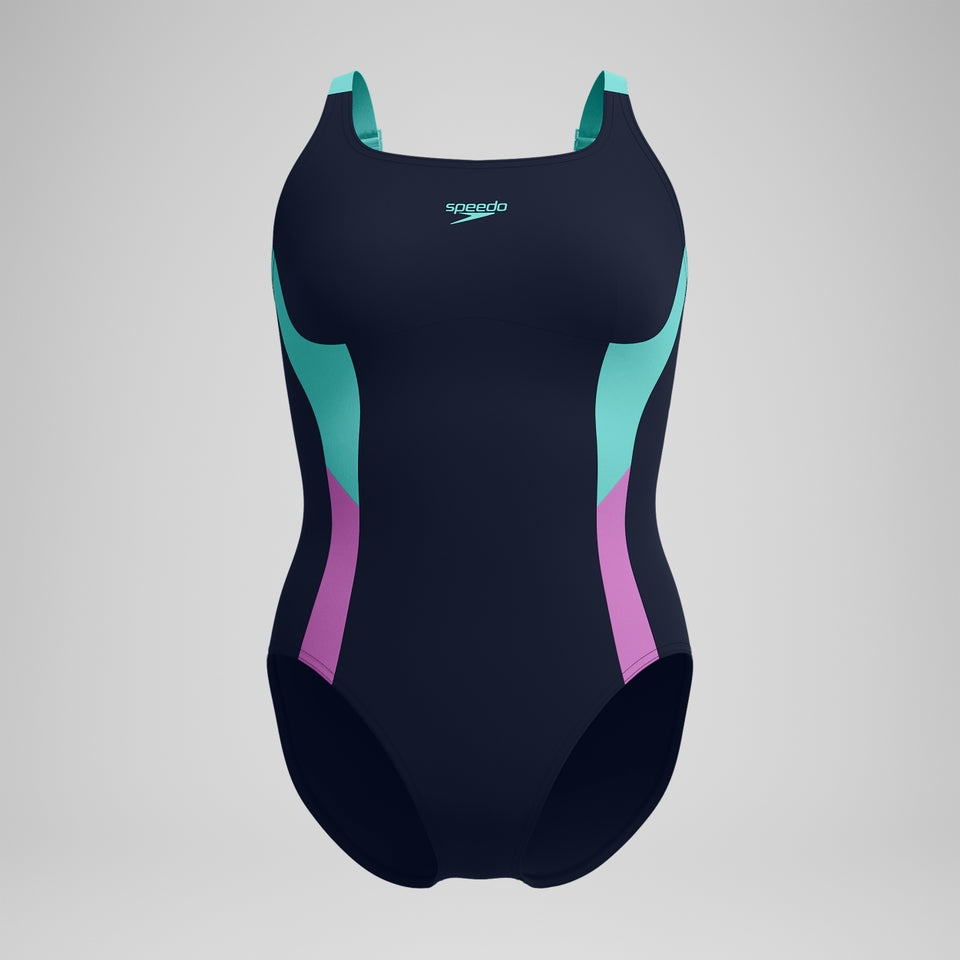 Shaping Solid Splice Swimsuit Navy/Green | Speedo