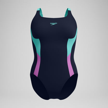 Shaping Solid Splice Swimsuit Navy/Green | Speedo