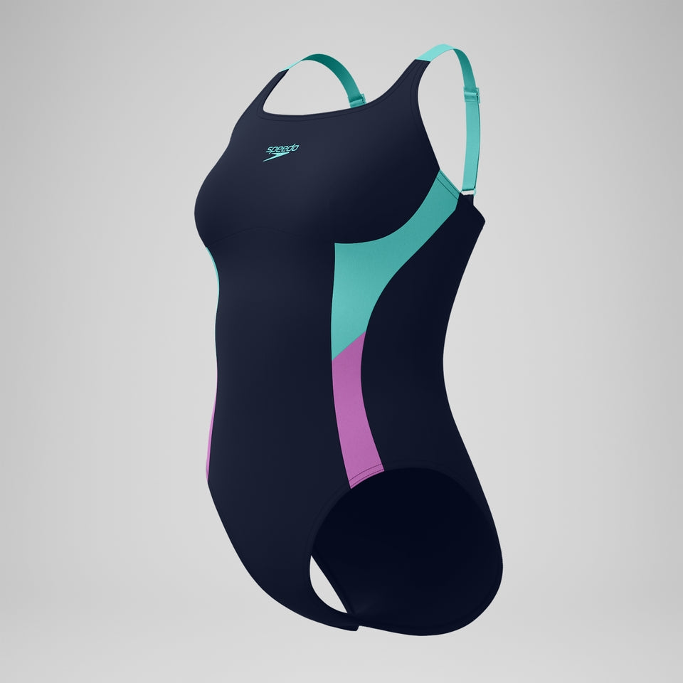 Shaping Solid Splice Swimsuit Navy/Green | Speedo