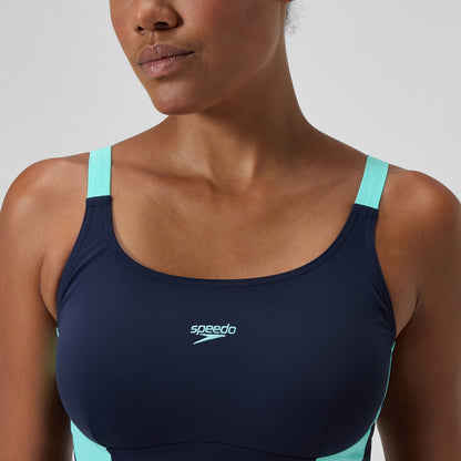 Shaping Solid Splice Swimsuit Navy/Green | Speedo