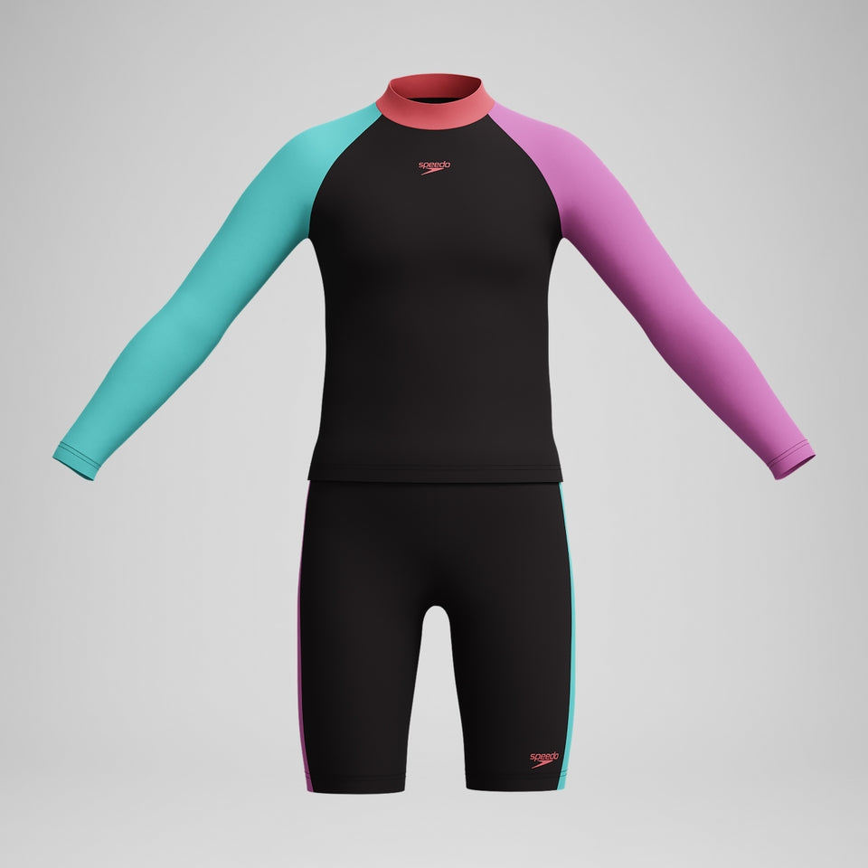 Girls' Colourblock Rash Top & Jammer Set Black/Pink | Speedo