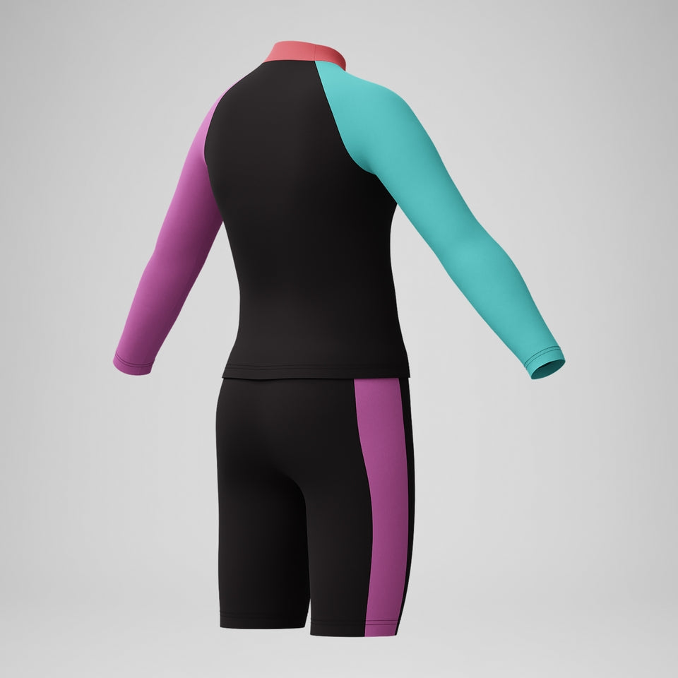 Girls' Colourblock Rash Top & Jammer Set Black/Pink | Speedo