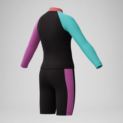 Girls' Colourblock Rash Top & Jammer Set Black/Pink | Speedo