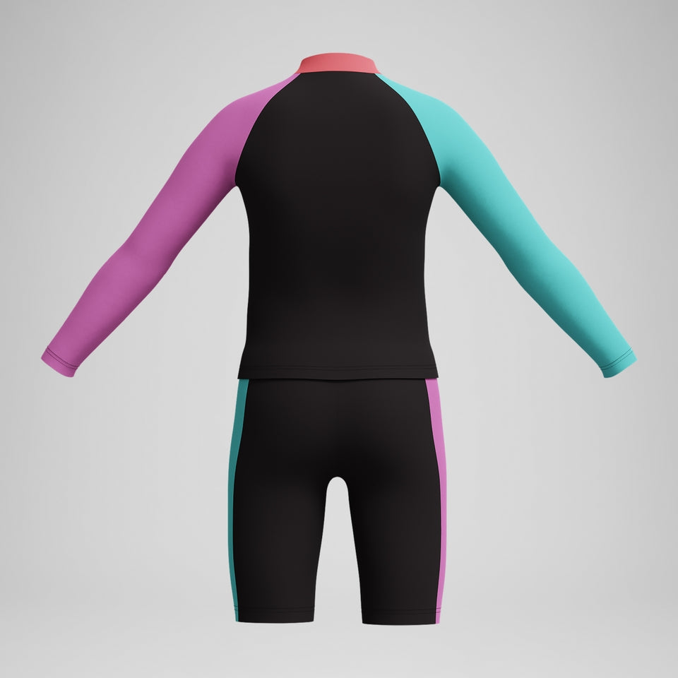Girls' Colourblock Rash Top & Jammer Set Black/Pink | Speedo