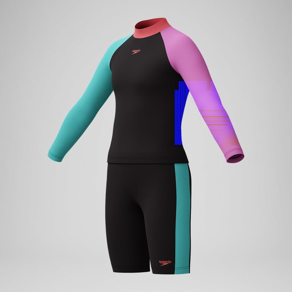 Girls' Colourblock Rash Top & Jammer Set Black/Pink | Speedo