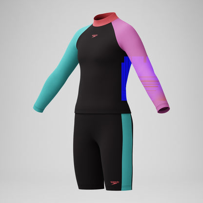 Girls' Colourblock Rash Top & Jammer Set Black/Pink | Speedo
