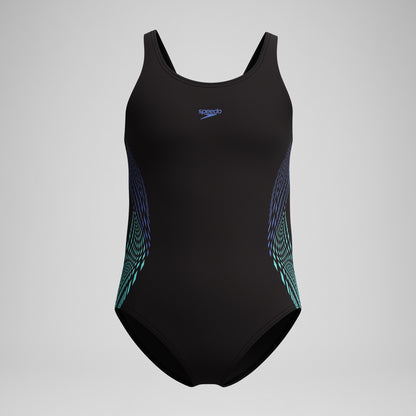 Girls' Placement Muscleback Swimsuit Black/Blue | Speedo