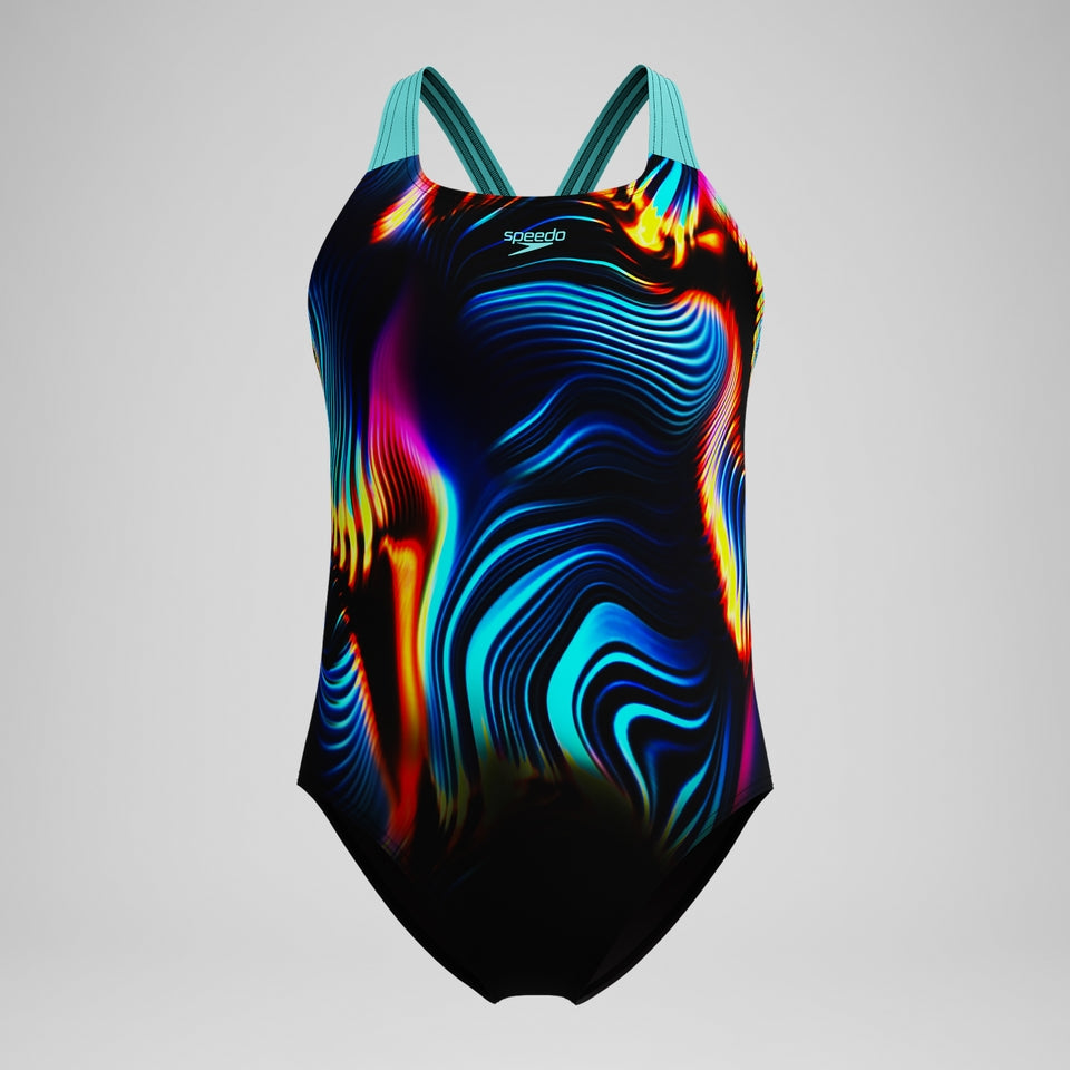 Girls' Digital Placement Powerback Swimsuit Black/Blue | Speedo