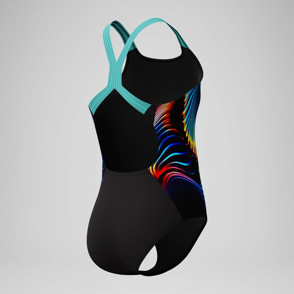 Girls' Digital Placement Powerback Swimsuit Black/Blue | Speedo