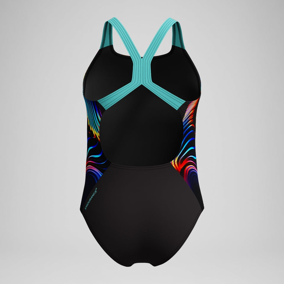 Girls' Digital Placement Powerback Swimsuit Black/Blue | Speedo