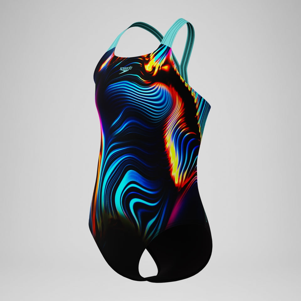 Girls' Digital Placement Powerback Swimsuit Black/Blue | Speedo