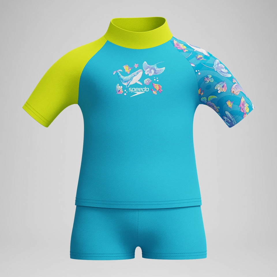 Boys' Learn to Swim Digital Short Sleeve Rash Top Set Blue/Yellow | Speedo