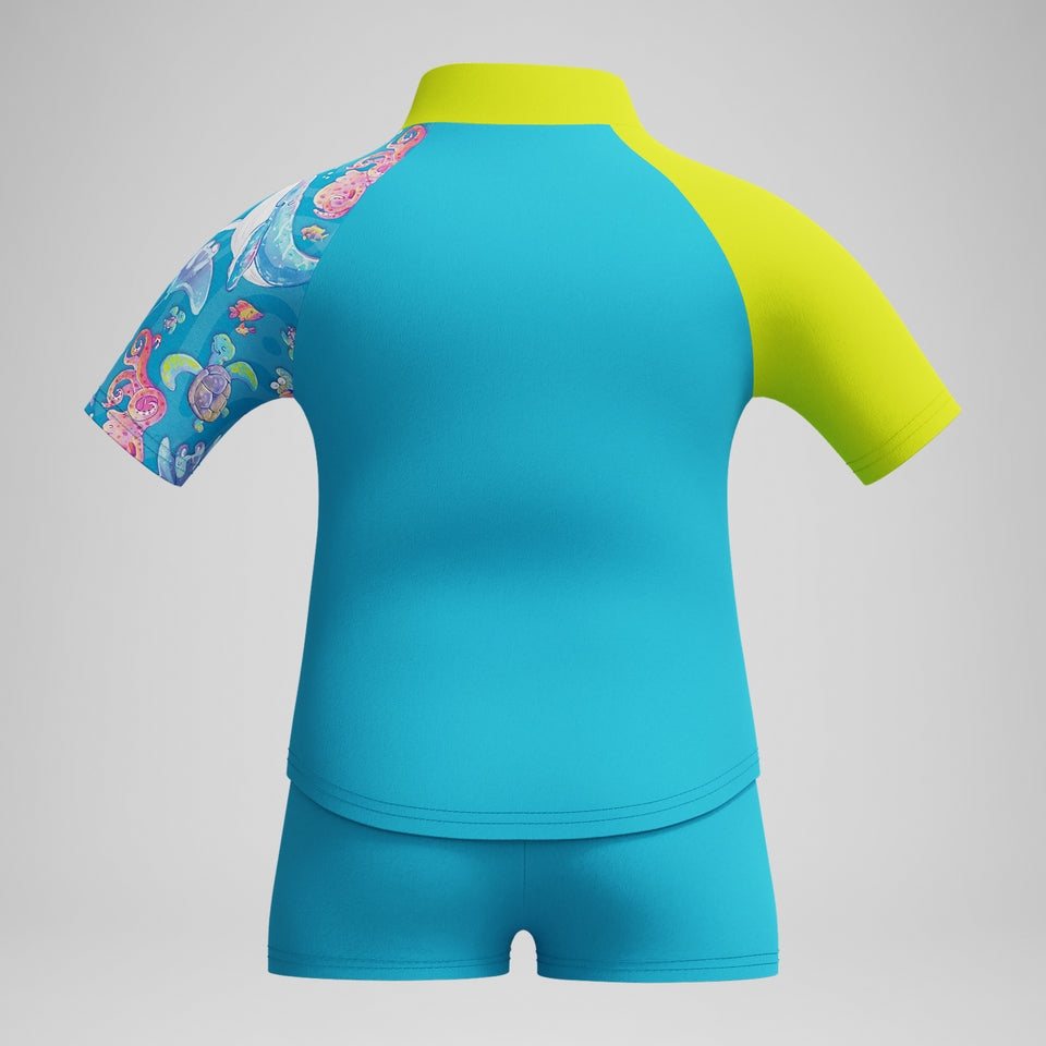 Boys' Learn to Swim Digital Short Sleeve Rash Top Set Blue/Yellow | Speedo