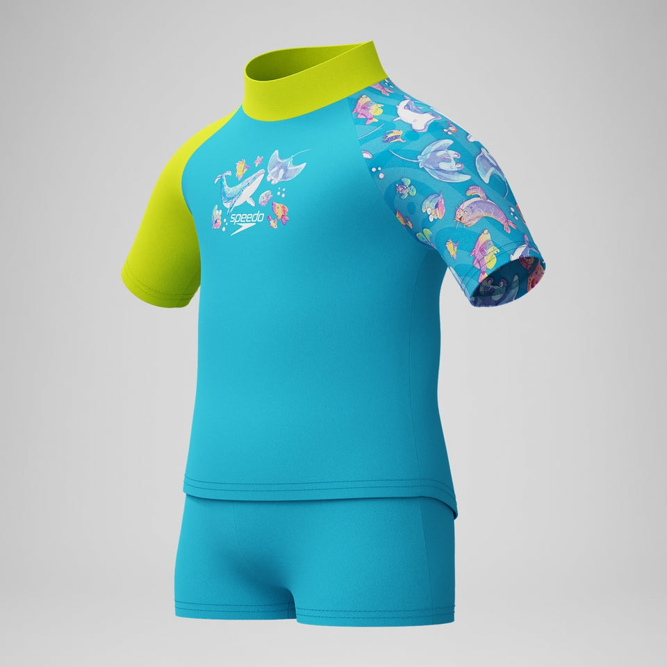 Boys' Learn to Swim Digital Short Sleeve Rash Top Set Blue/Yellow | Speedo
