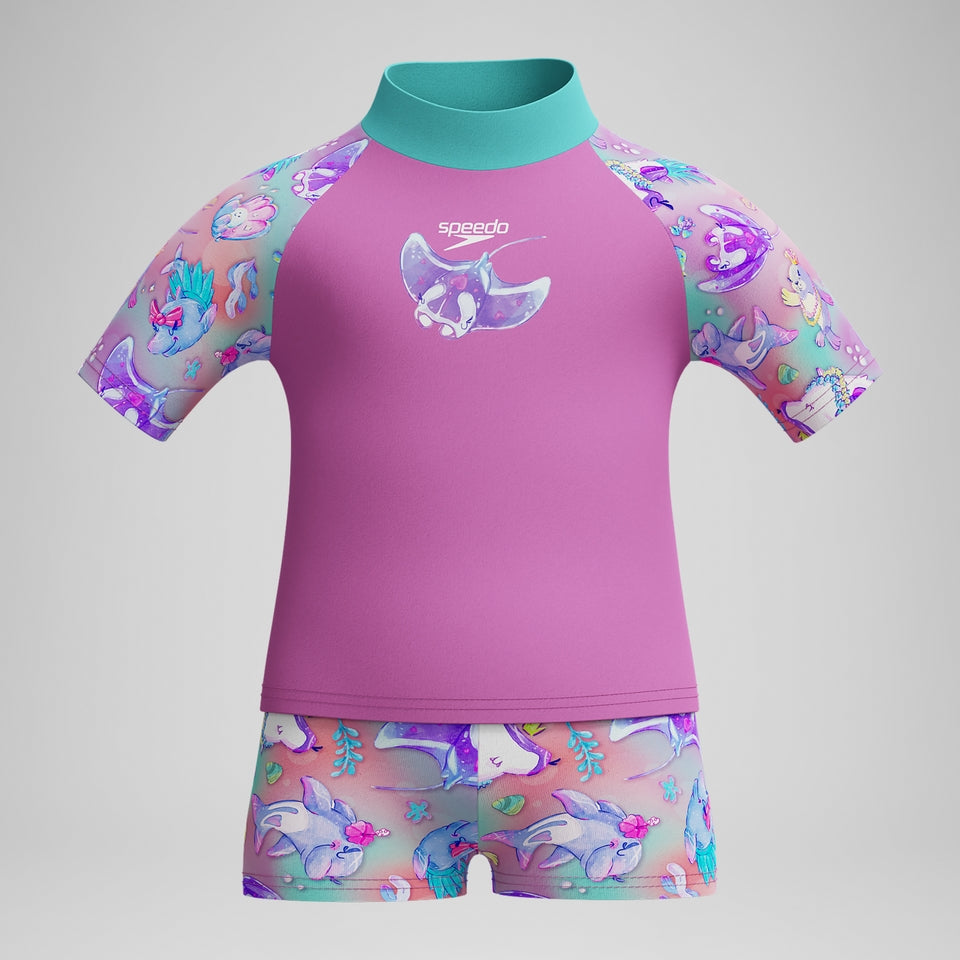 Girls' Digital Short Sleeve Rash Top Set Pink | Speedo