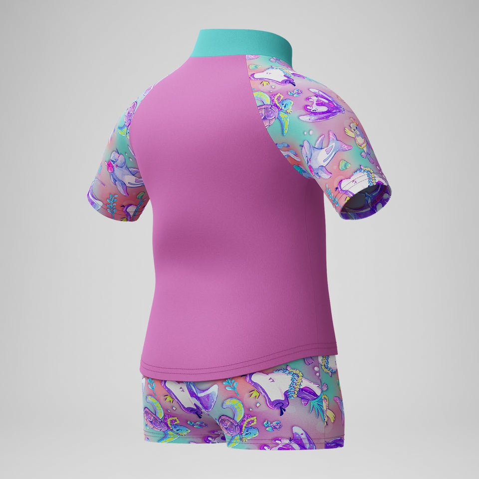 Girls' Digital Short Sleeve Rash Top Set Pink | Speedo