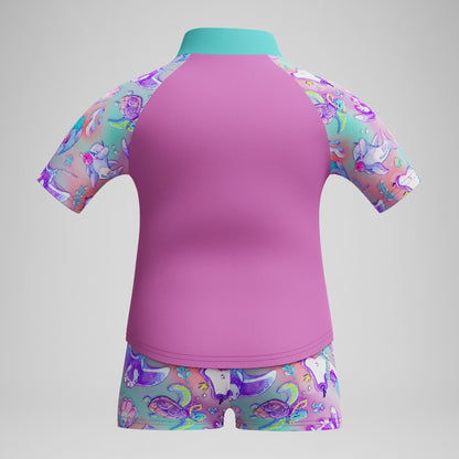 Girls' Digital Short Sleeve Rash Top Set Pink | Speedo